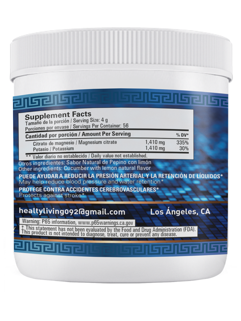 Citrato de Magnesio y Potasio en polvo / Magnesium Citrate & Potassium 16 Oz